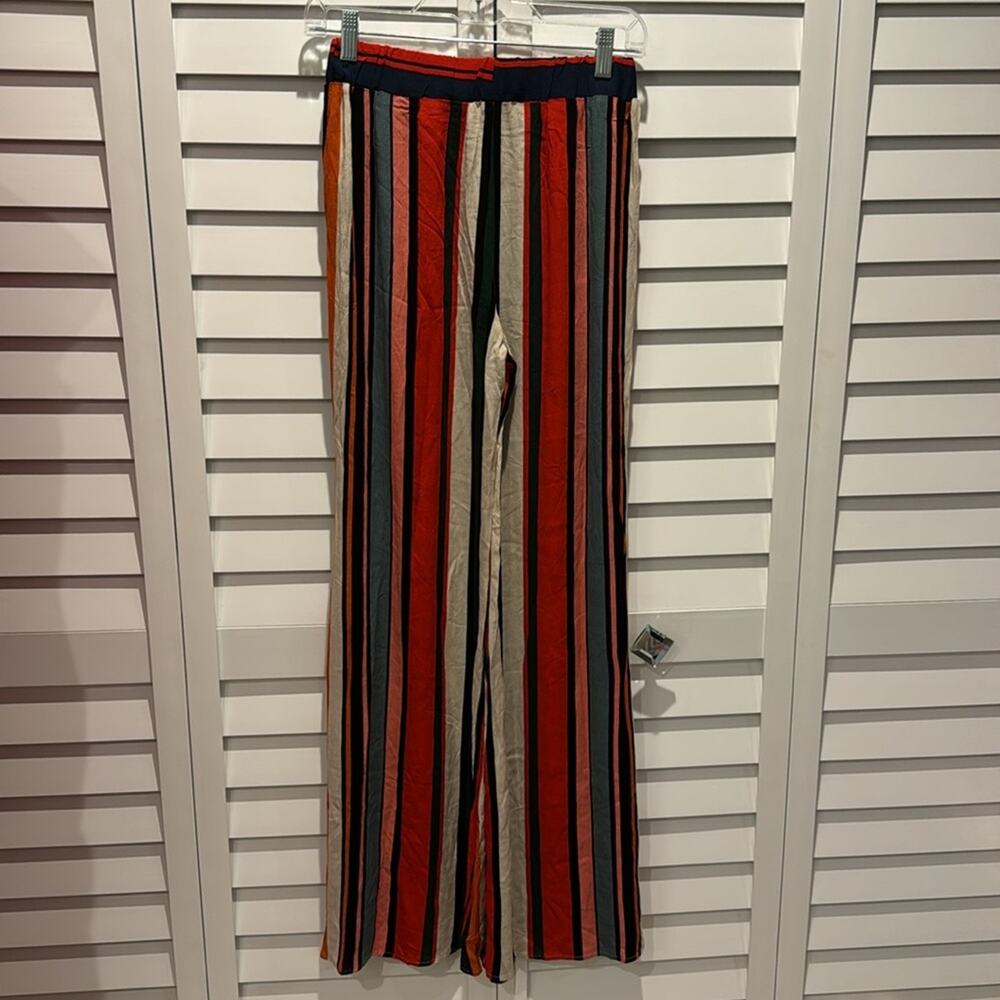 Olivaceous NWT Multicolor Stripes wide Leg with slit Slip on Pants. - Picture 4 of 7